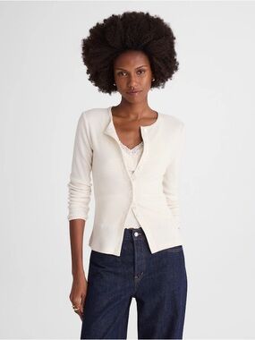 Madewell Waffle-Knit Cutaway Crewneck Cardigan